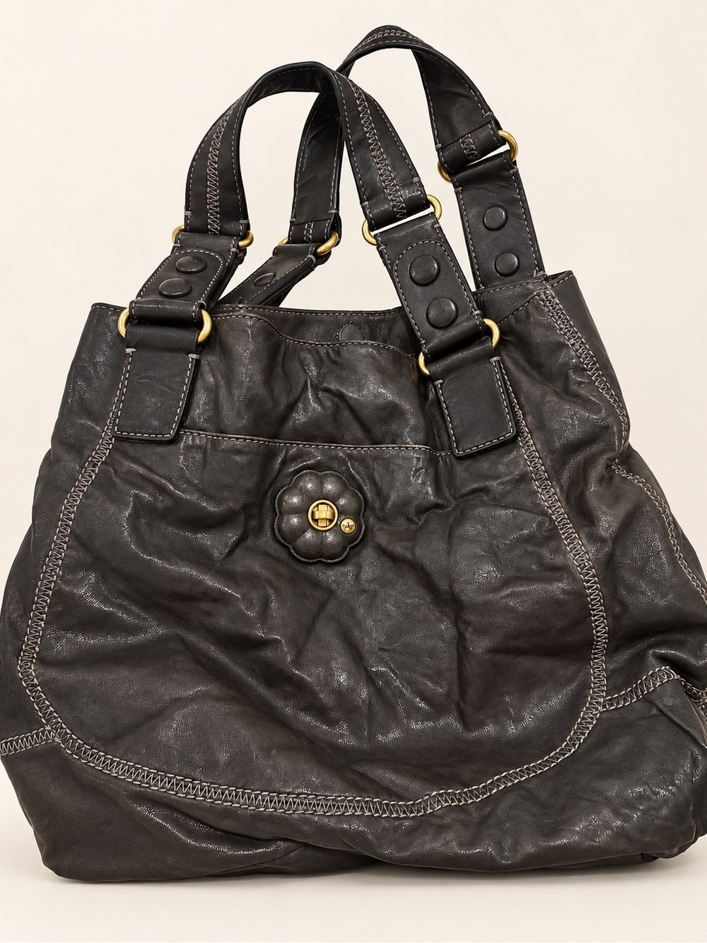 Vintage Juicy Couture Black Genuine Leather Hobo Shoulder Bag Y2K Gold Hardware